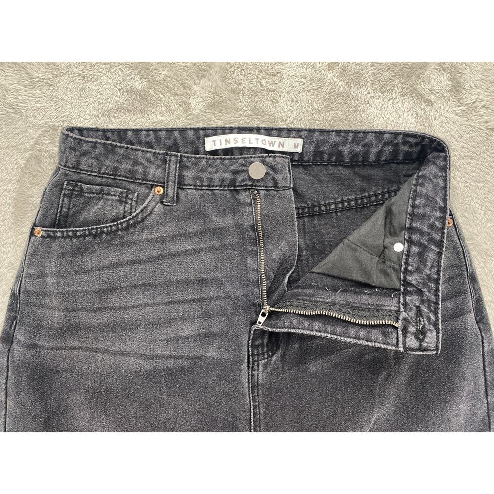 Tinseltown Black Denim Maxi Skirt Women's Medium High Rise Front Slit Raw Hem - Picture 5 of 7